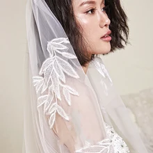 Длинные винтажные Свадебные фаты для невест, бант, тюль, бамбуковые листья, Аппликации edgeVeils для невест, вуаль de Mariage velo de novia L