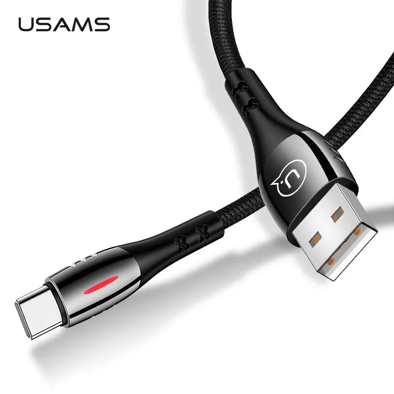 USAMS Тип usb C кабель интеллигентая(ый) Мощность Off QC3.0 кабель USB type-C функцией быстрой зарядки кабель для Xiaomi Тип type-C для передачи данных провод для Samsung huawei