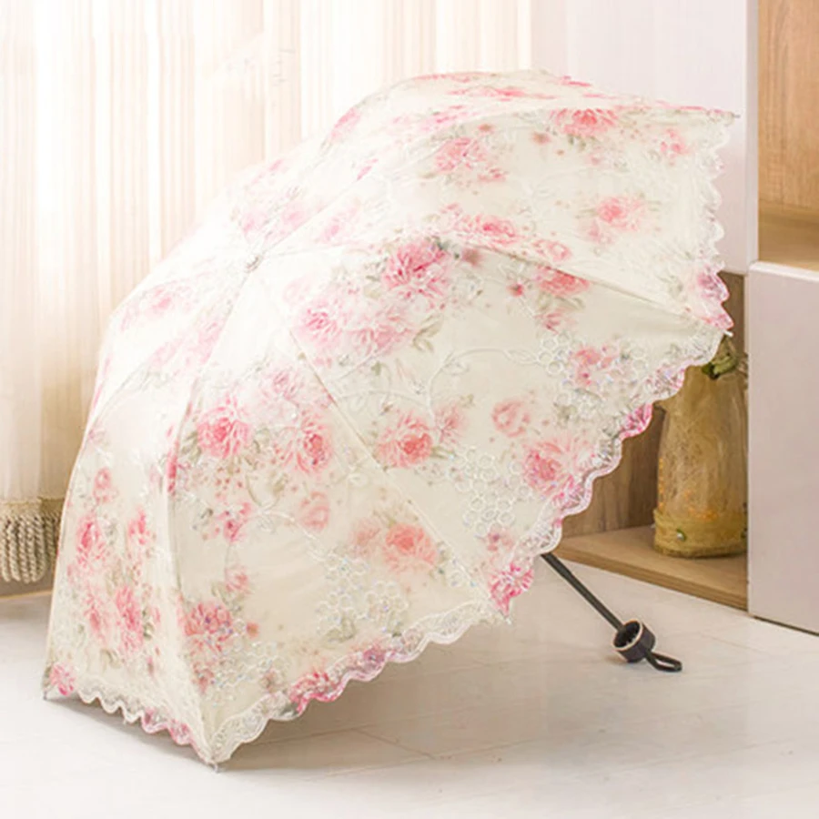 

Flowers Umbrella Rain Women With Lace Ladies Umbrellas Double Layer Foldable Parasol Uv Sombrillas De Encaje Folding Japanese740