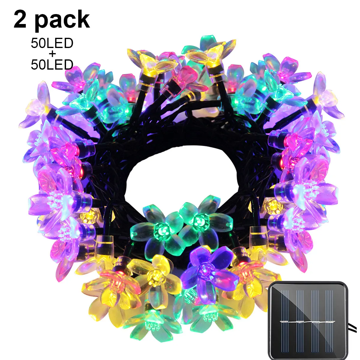 

Solar String Lights 21ft 50 LED Fairy Flower Blossom Decorative Light Indoor Garden Patio Party Xmas Tree Decorations 2-PACK