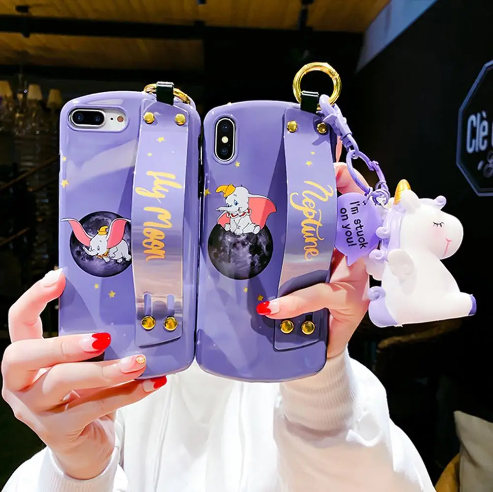 

Cute Dumbo 3D Doll Multifunction Key Pendant Metal Buckle Wrist Bracket Soft cover for iphone MAX XS XR 6 7 8 plus X phone cases