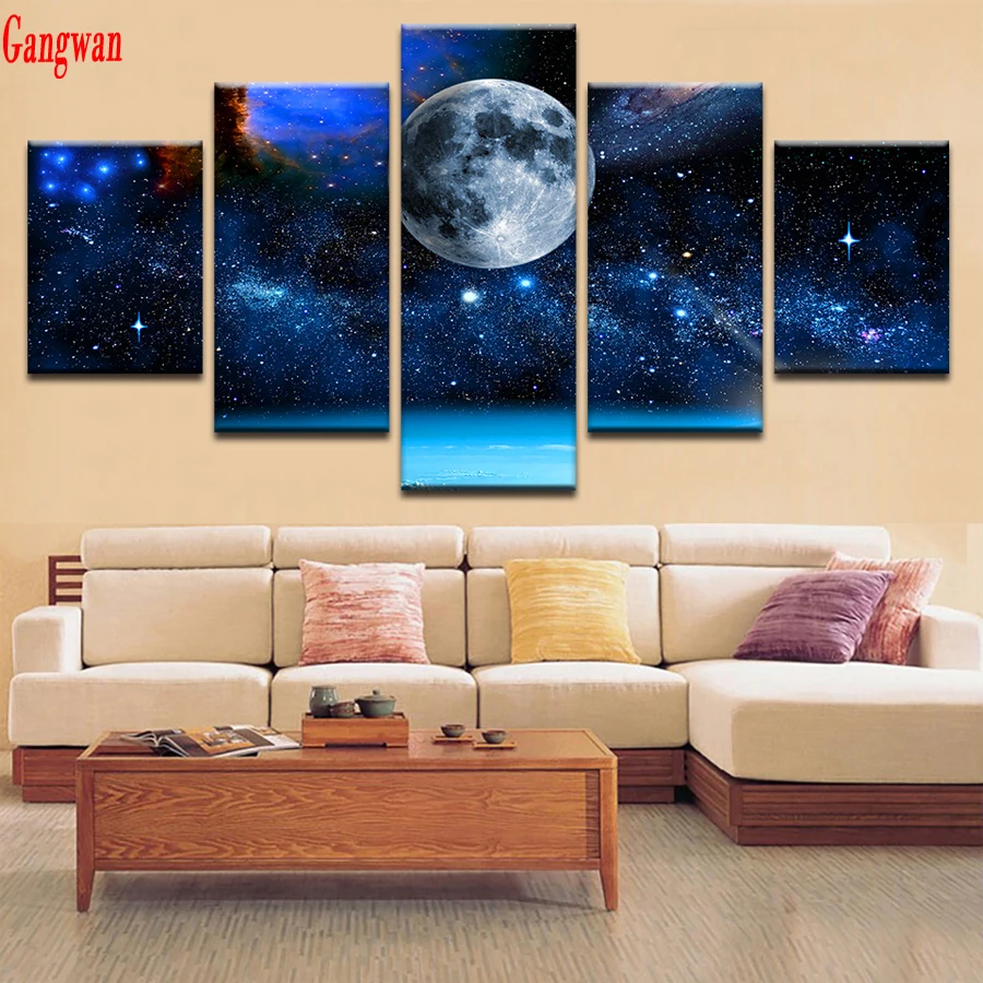 diamond embroidery Moon Earth Universe Starry Sky full square round diamond painting mosaic Natural landscape 5 pcs decoration