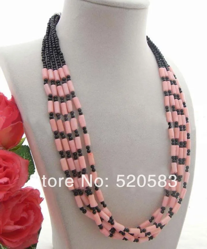 

Lovely! Black Onyx tube pink coral Necklace