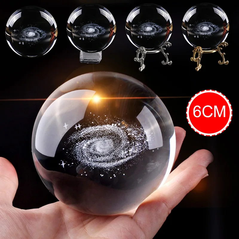 6cm 8cm Transparent inter-carven 3D Crystal Ball Big Marble Home Decorate Gift 
