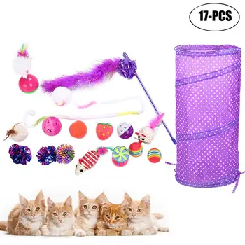 

17pcs/set Pet Cat Toy Set Feather Fish Mouse Ball Toys Cat Tunnel Interactive Toy For Cats