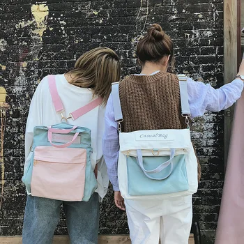 

fashion 2019 new arrival women backpack portable letter panelled canvas softback student large capacity back pack