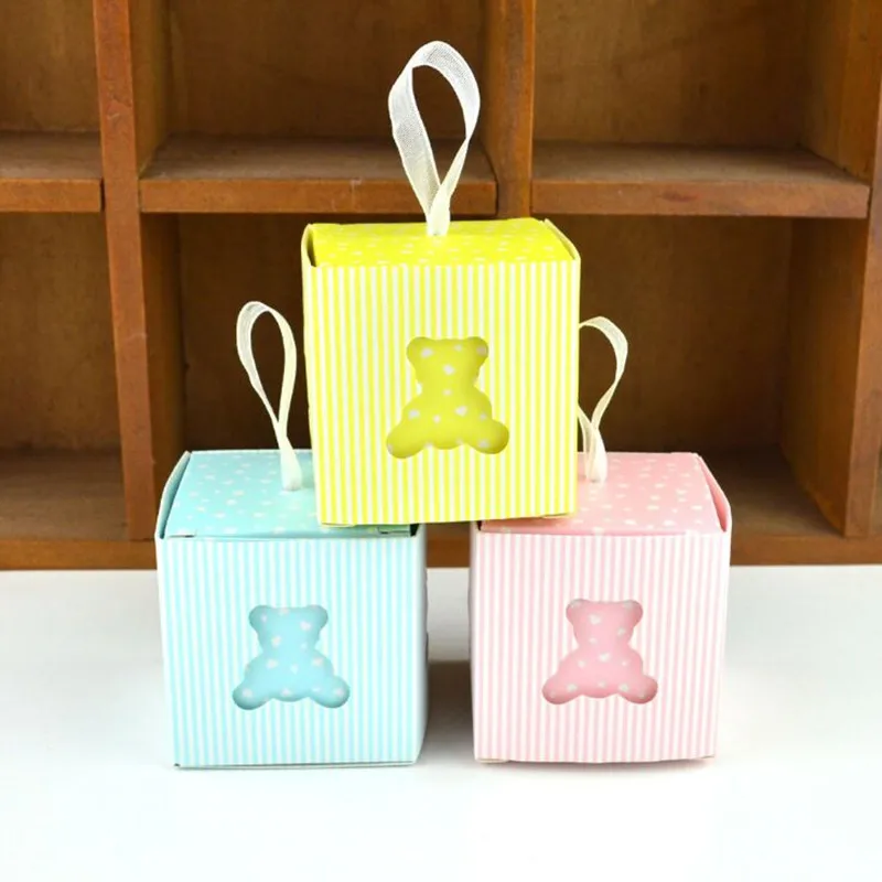 

feiluan 50pcs/lot 3 colors Cute Bear Candy Box Wedding Birthday Party Baby Shower Chocolate Box Festival Party Gift Box