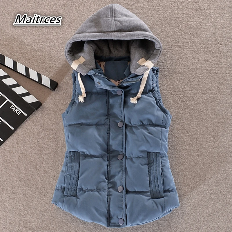 

2018 Casual women's cotton wool collar hooded down vest Hot Brand New female winter warm Jacket&Outerwear Thicken MF008