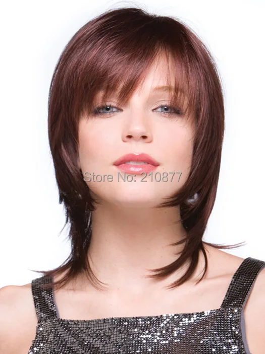 Synthetic Celebrity Hairstyle Short Straight Natural Brown Mid