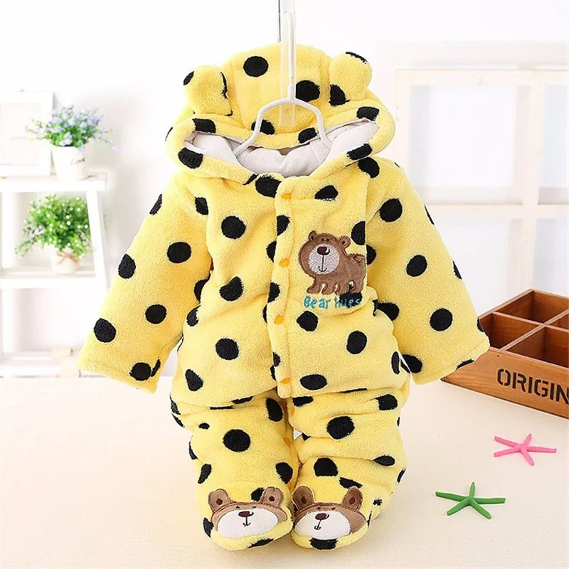

BibiCola baby boys clothes winter thermal cotton rompers polka dot hooded newborn clothing infant toddler bebe rompers&jumpsuit