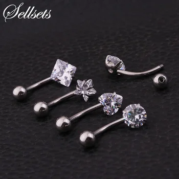 

Sellsets Wholesal 10pcs/lot Titanium Anodized Stainless Steel Body Jewelry Cubic Zirconia Belly Piercing Navel Belly Button Ring