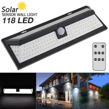 118 LED 3 Modes Remote Control Solar Wall Light PIR Motion Sensor Solar Lamp Light IP65 Infrared for Park Security Emerge Street