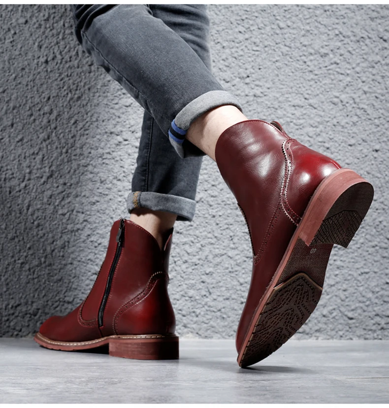 Men's Boot Slip-on Ankle Desert Boots Mens Black Leather Boots Men Winter Shoes Waterproof Military Boots' Men Combat Plus Size  (8)