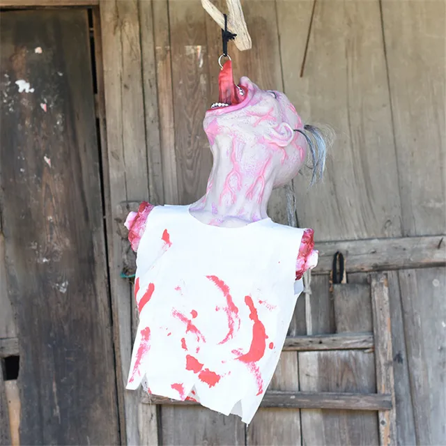 Special Price Halloween Decoration Hanging Bloody Ghost Body Scary Ornaments Nausea Long Tongue Rotten Zombie House Decor Horror Ghost Doll