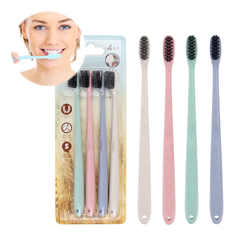 

4 pcs Soft Hair Toothbrushes Charcoal Toothbrushes Tooth Brush for Adults Travel Home Use Oral Hygiene FM88