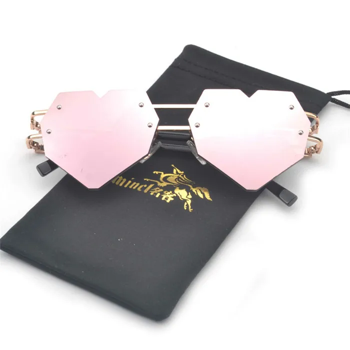 MINCL/солнечные очки в форме сердца Модные женские мужские металлические солнцезащитные очки без оправы - Цвет линз: mirror pink