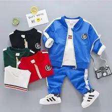 Лидер продаж, одежда для маленьких детей милая Однотонная футболка+ штаны, Модные осенние комплекты из 3 предметов, высокое качество, розничная