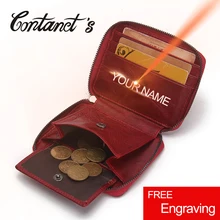 Genuine Leather Brand Woman Mini Wallets 2017 European Design Coin Purses Female Red Color Clutch Handbag Card Holder Cash Bags
