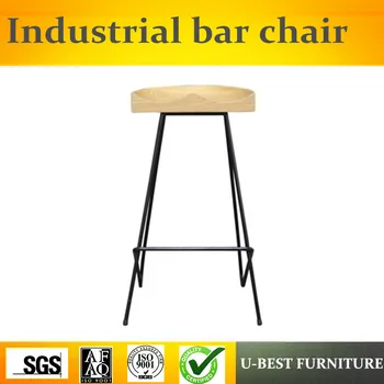 

Free shipping U-BEST American style iron leg bar chair,retro Industrial solid Wooden stool high stool