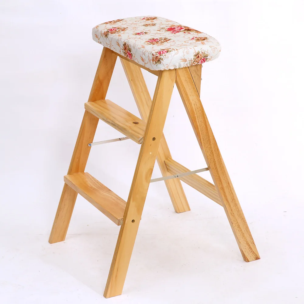 Креативный складной табурет из цельного дерева, простой складной кухонный стул-лестница, портативный высокий стул, обувь для дома, высокий стул - Цвет: Color 9