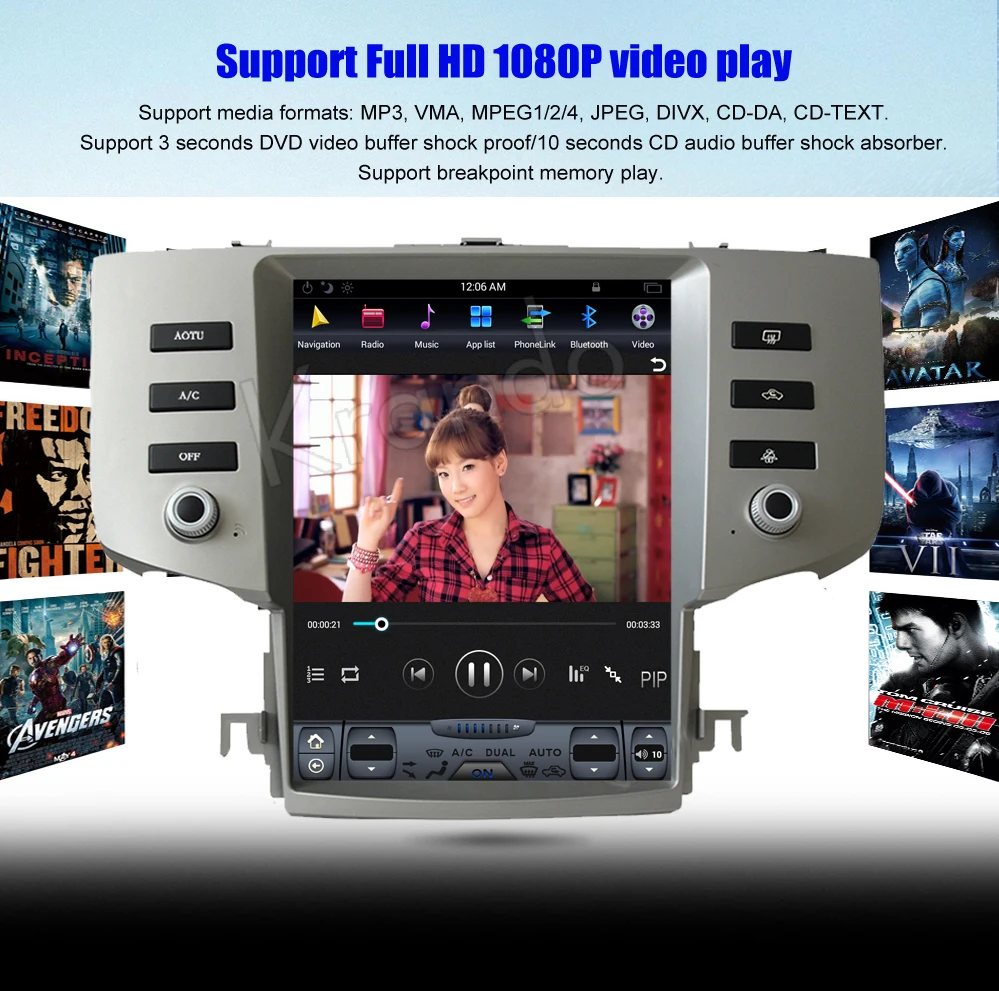 Cheap Krando Android 6.0 12.1" Tesla style Vertical screen car navigation for toyota mark x reiz 2005-2009 radio gps multimedia wifi 14