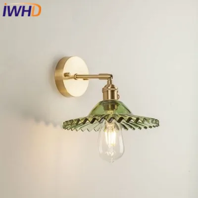 

IWHD Copper Nordic LED Wall Lamp Post Modern Wall Lights Vintage Light Glass Fixtures Home Lighting Bedside Sconce Luminaire
