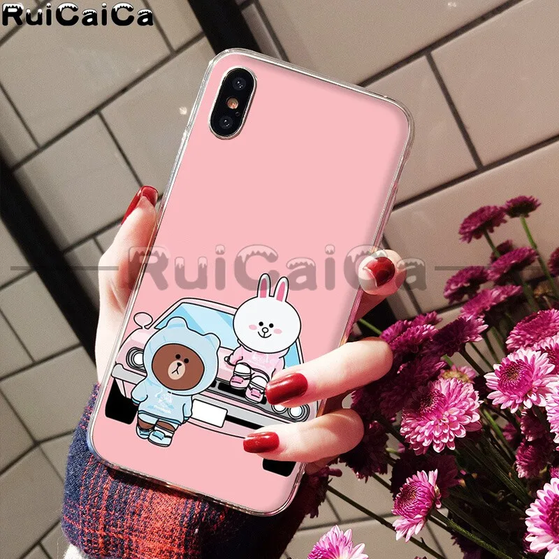 RuiCaiCa Line Friends коричневый Медведь Мягкий ТПУ чехол для телефона для Apple iPhone 8 7 6 6S Plus X XS MAX 5 5S SE XR мобильных телефонов