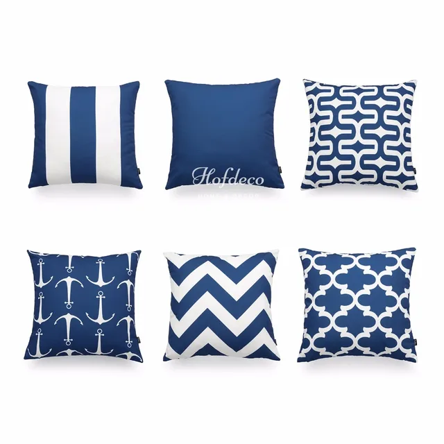 Hofdeco Decorative Throw Pillow Cover Navy Blue Scandinavian Hofdeco Decorative Throw Pillow Cover Navy Blue Scandinavian Geometric Canvas Cushion Case 45x45cm