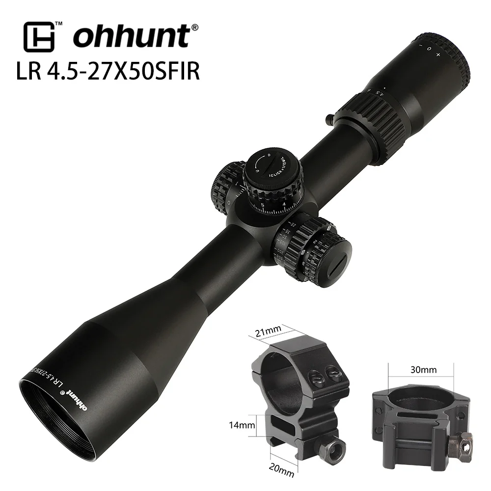 Ohhunt LR 4,5-27x50 SFIR охотничий прицел Mil Dot стекло травленая сетка Красное освещение боковая параллакса башенки Блокировка сброса прицел - Цвет: Med Picatinny Rings