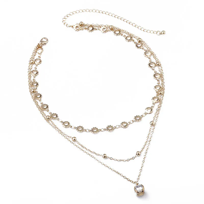 

Fashion Gear Clavicle Necklace Women Crystal Bead Pendant Multiple Layer Necklaces Gold Simple Chain Collar Romantic Jewelry