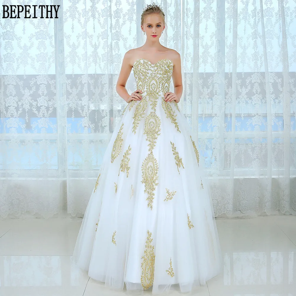 BEPEITHY 2019 Новое поступление официальные платья лиф сердечком из тюля с золотым
