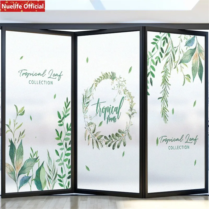 Пользовательский размер растение листовой узор Электростатическая пленка «замороженное стекло» ванная комната гостиная спальня детская комната раздвижная офисная дверь пленка