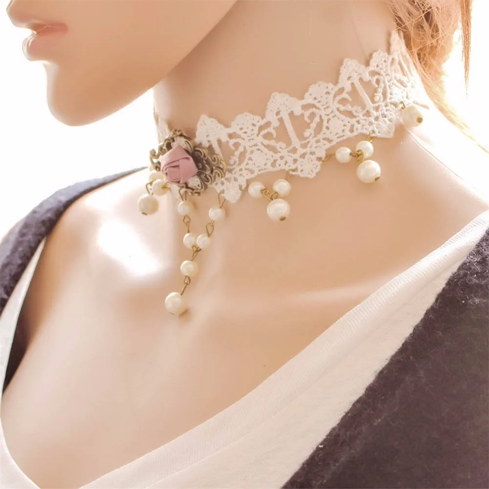 Хорошее винтажное викторианское Лолита готическое кружевное ожерелье вампир косплей костюм колье украшение цветок розовая роза кулон