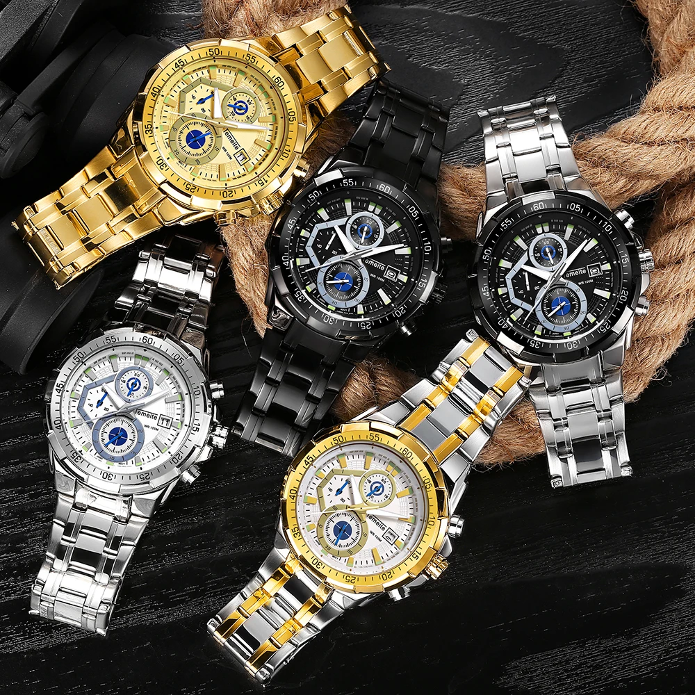 Лидирующий бренд Роскошные Мужские кварцевые часы золотой ремешок из нержавеющей стали TEMEITE 3 Sub-dials 6 стрелки часов модные большие наручные часы