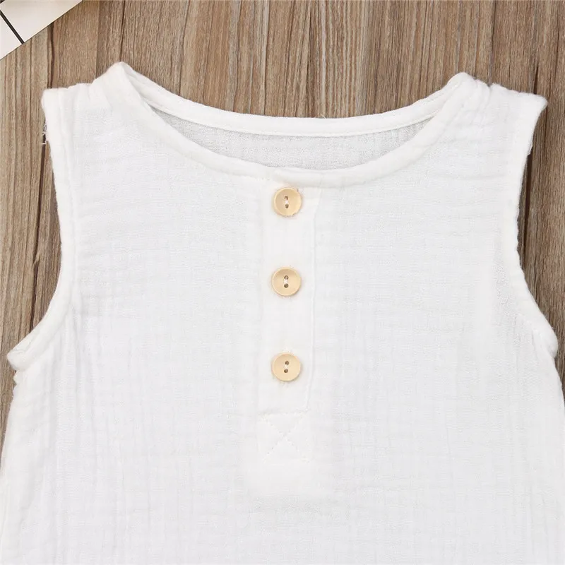 Baby Boys Romper Summer Infant Unisex Newborn Button Sleeveless Girls Solid One-pieces Jumpsuit Baby Cotton Linen Clothes Outfit