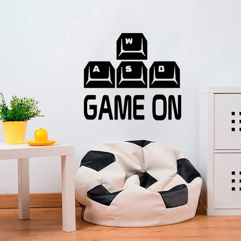 

Game On Wall Sticker WASD Keyboard Controller Choose Your Weapon Gamer Video Game Boys Room Playroom Decal Home Decor Mural A162