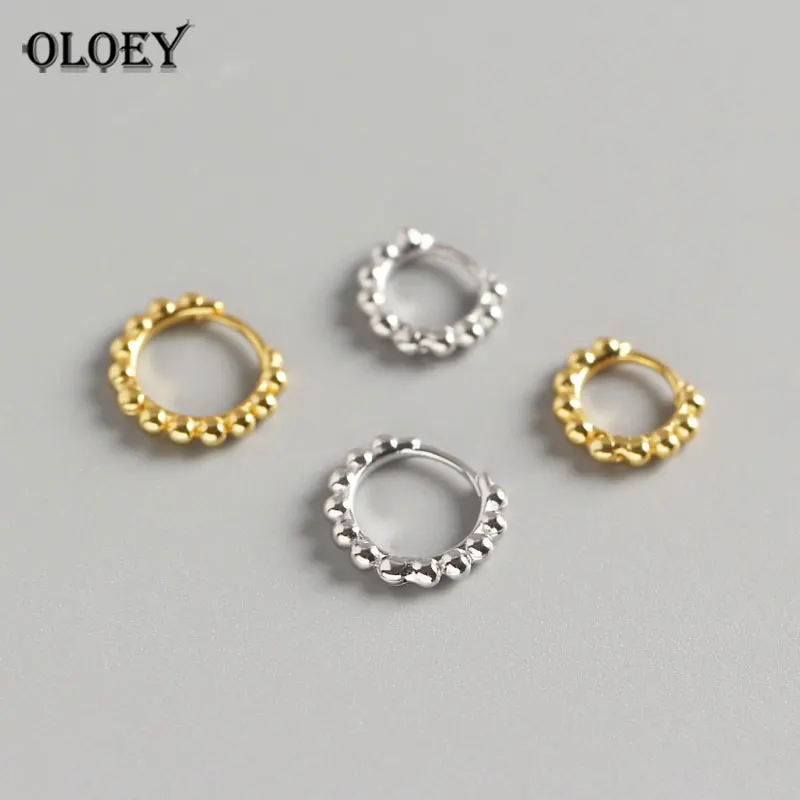 

OLOEY 100% Pure 925 Sterling Silver Small Round Beads Hoop Earrings for Women Korea Japan INS Simple Earring Fine Jewelry YME509