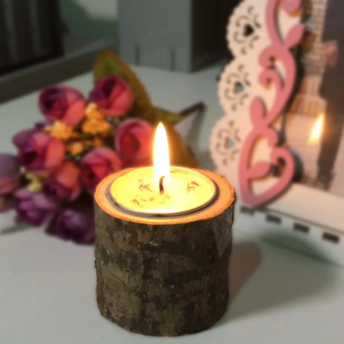 Wooden Rustic Candle Holder Wedding Home Decor Candlesticks Lover