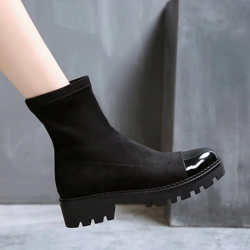 

New Stretch Fabric Woman Boots 2018 Autumn student Short Boots Women Thick Heel Boots Fashion Round Toe Women's Ankle Boots