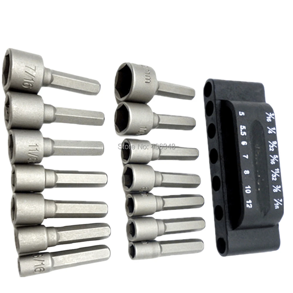 14pc Power Nut Driver Drill Bit Set SAE Metric Socket Wrench Screw 1/4 Hex Shank 