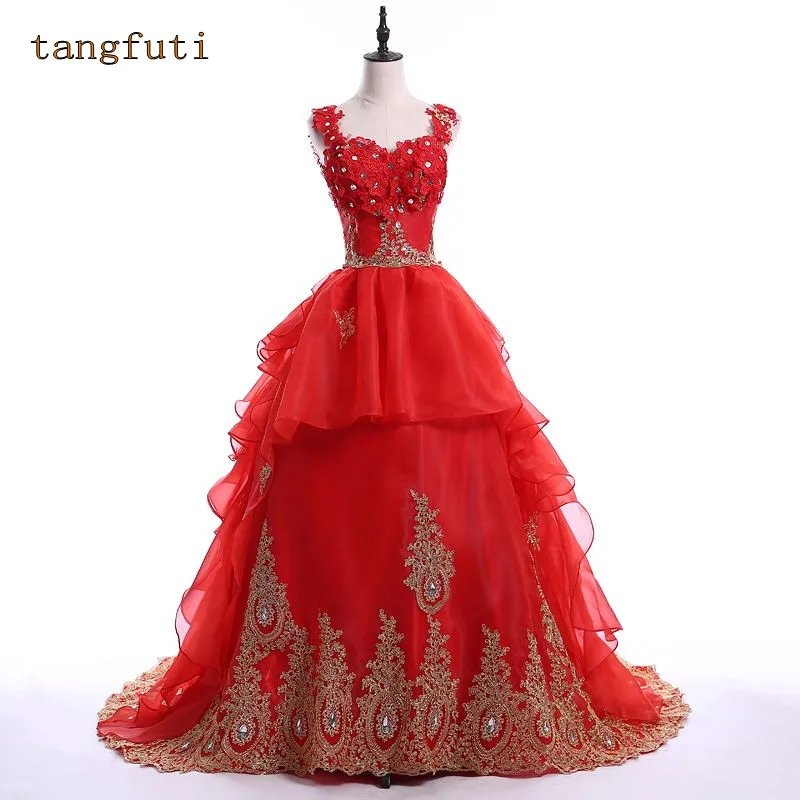 red gold ball gown