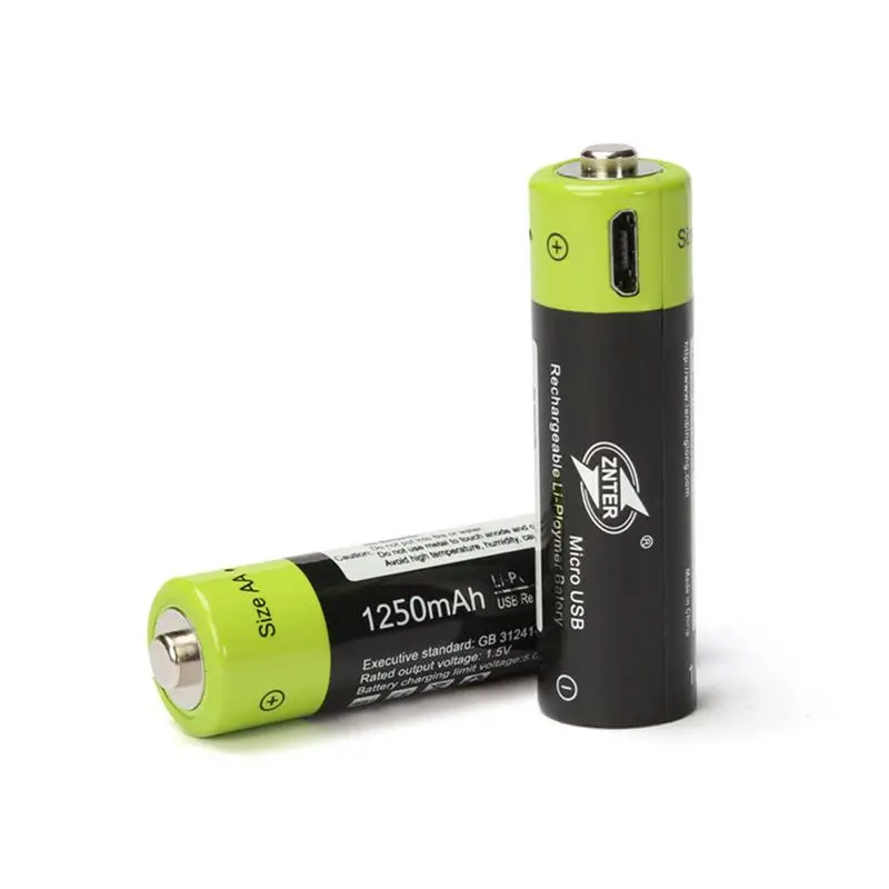 Литий полимерная аккумуляторная батарея ZNTER 1 5 В AA 1250 мА · ч Зарядка micro usb