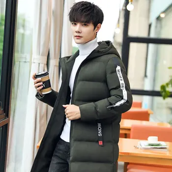 

Male Winter Jacket Cotton Padded Warm Coat Fashion Hooded Jackets Outwear Zipper Men's Thick Warm Coat Slim Medium-Long Jacket