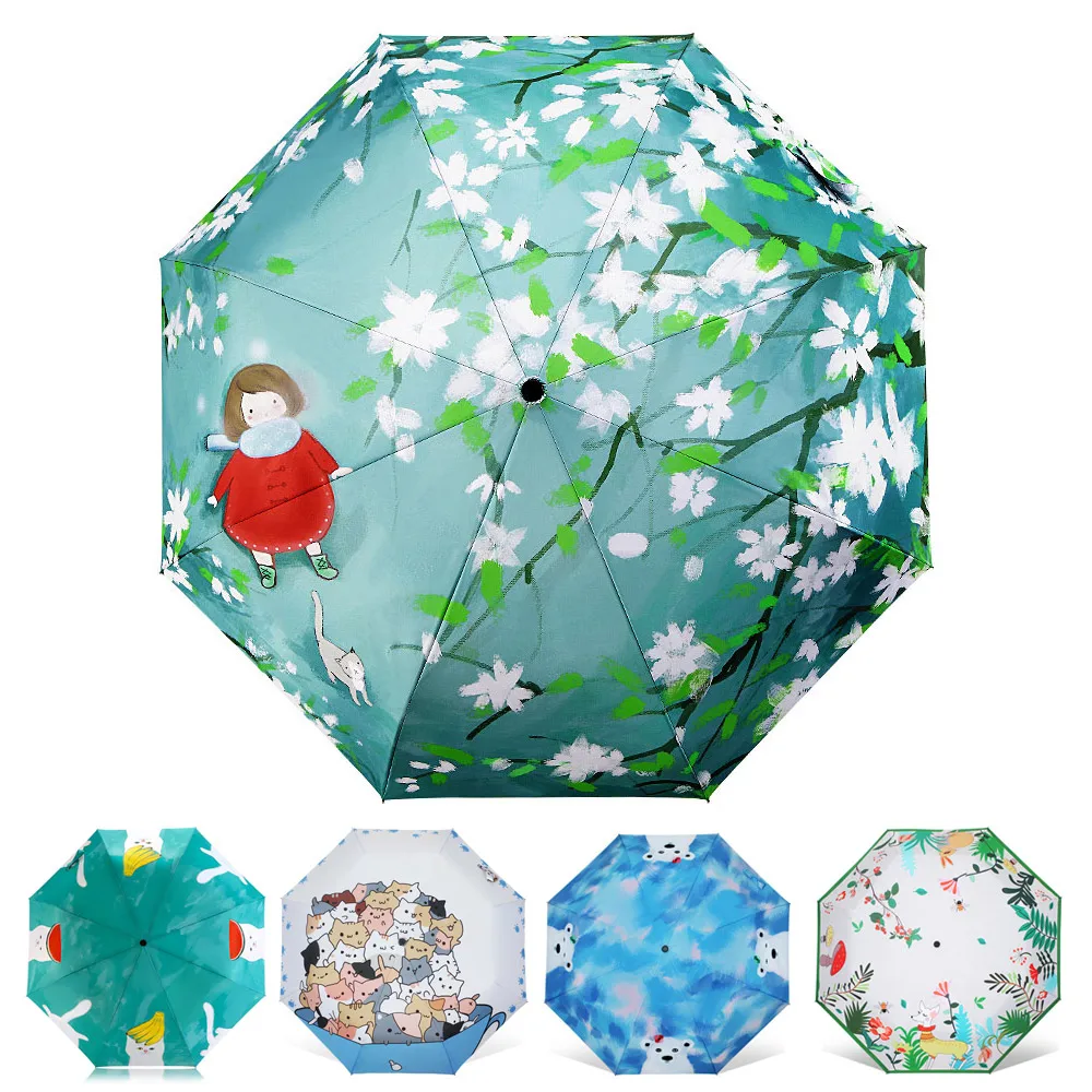 

Fashion Illustration Parasol Rain Umbrella 3 Folding 8 Rib Wind Resistant Frame Abstract Art Design Women Umbrellas guarda chuva