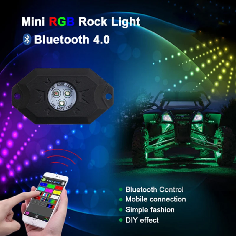 8pcs Rgb Led Rock Lights Wireless Bluetooth Music Boat