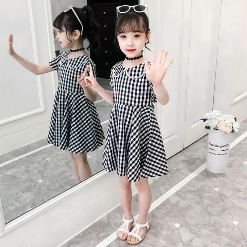 

Girls Dress Summer Dress Kids for Toddler Children Plaid Peter Pan Collar 2 3 4 5 6 7 8 9 10 11 12 13 Years