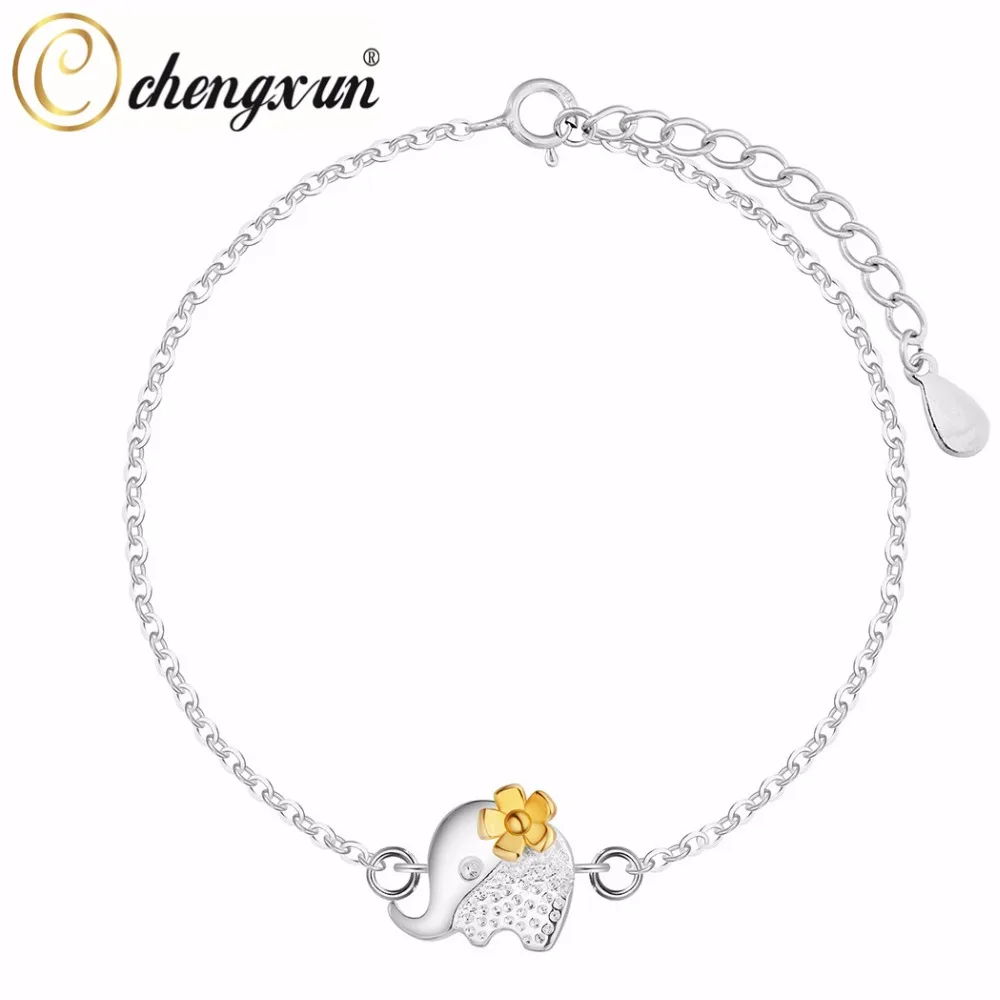 

CHENGXUN Women Bracelet Minimalism Tiny Animal Elephant Dangle Gold Flower Cable Chain Girl Gift