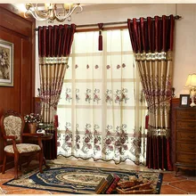 

Luxury embroidery tulle curtains European high - grade velvet stitching shade curtains for living room product customization