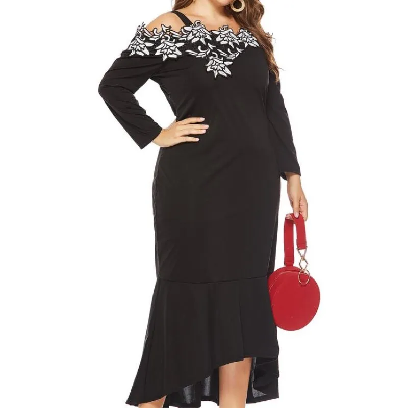 

2019 spring new sexy plus fat sister lace one-neck dress