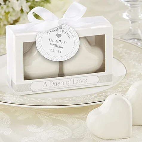 

wedding favor gift for guest -- ceramic Favors "A Dash of Love" Ceramic Heart Salt & Pepper Shakers party favor gift 30boxs/lot